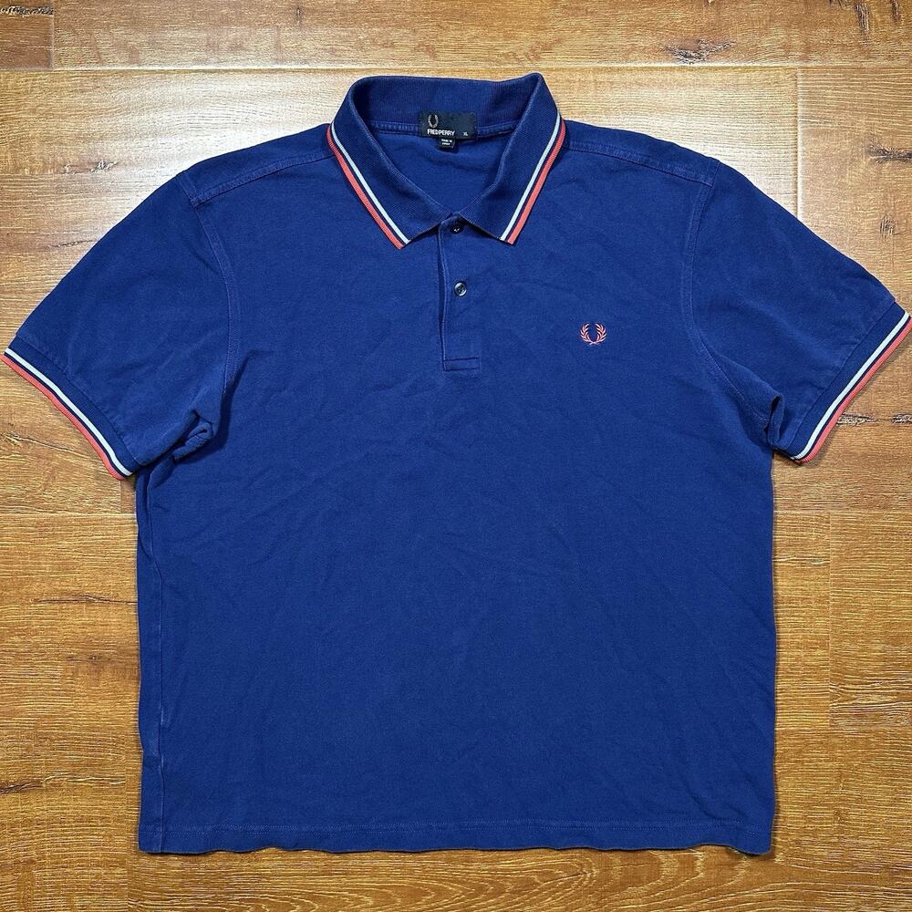 Fred Perry Polo Shirt Men L Blue Short Sleeve Pique Designer Luxury Preppy Retro